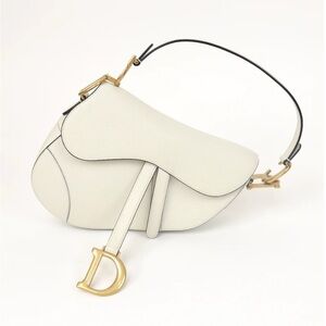 Christian Dior White “Latte” Saddle Bag in Grained Calfskin